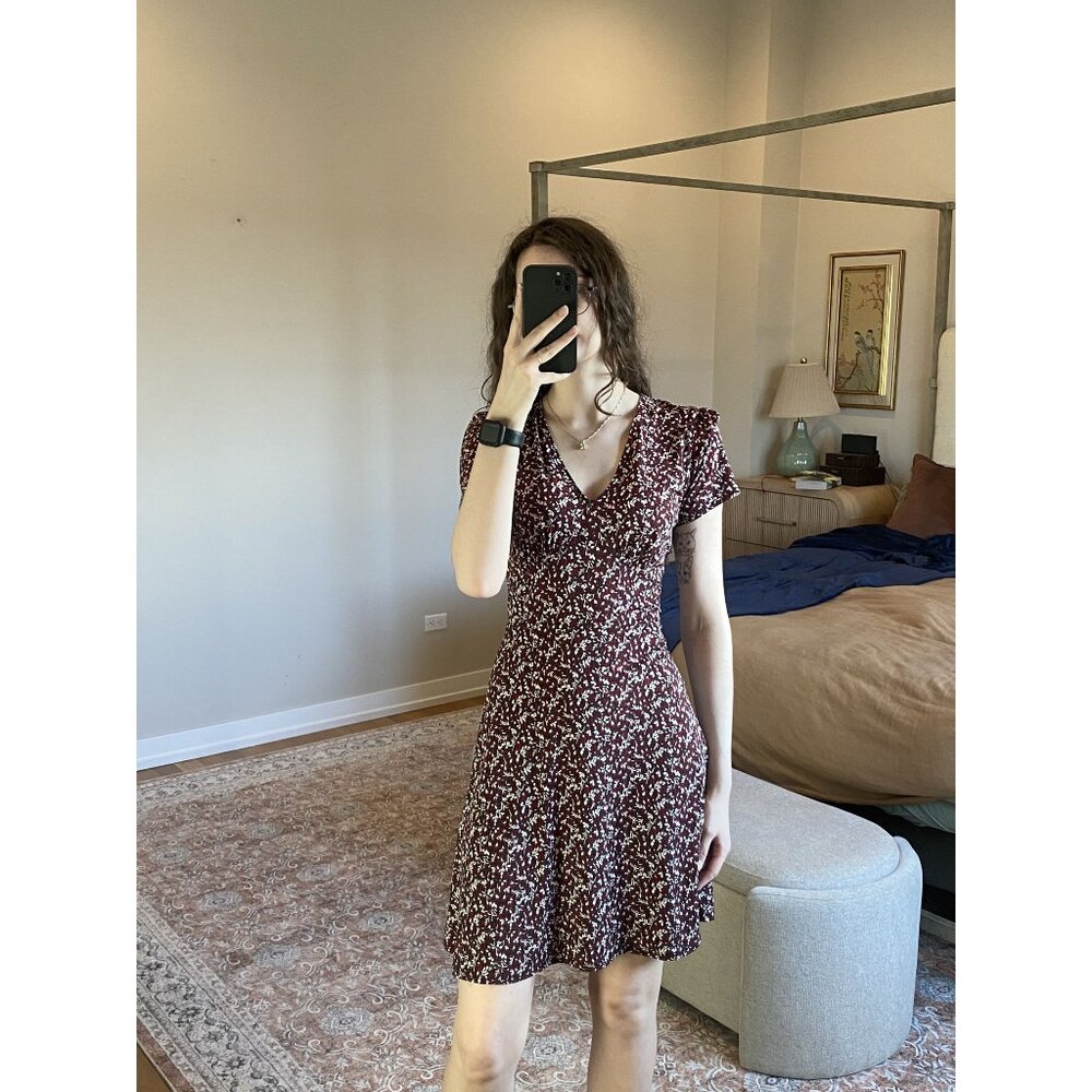 Michael Kors Red Floral Fit and Flare Mini Dress Size Medium